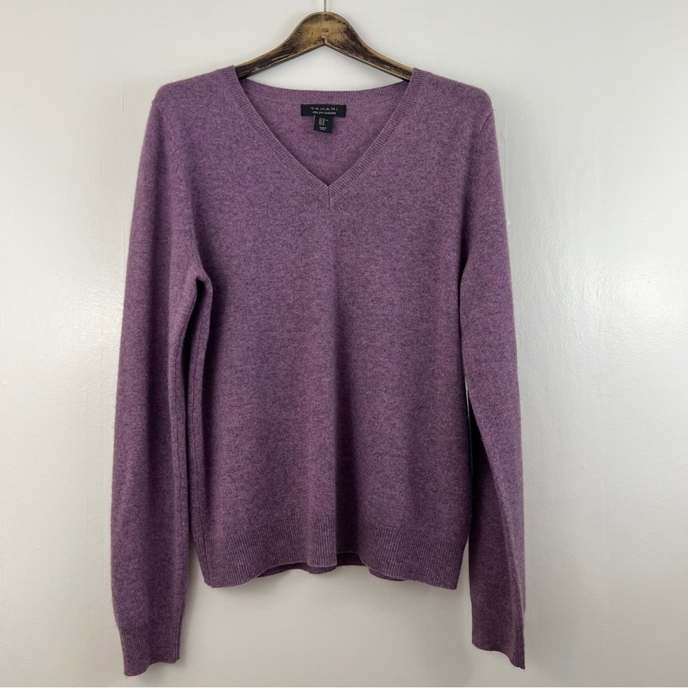 Tahari 100% Cashmere V-Neck Sweater Lavender Purple Size XL New With Tags